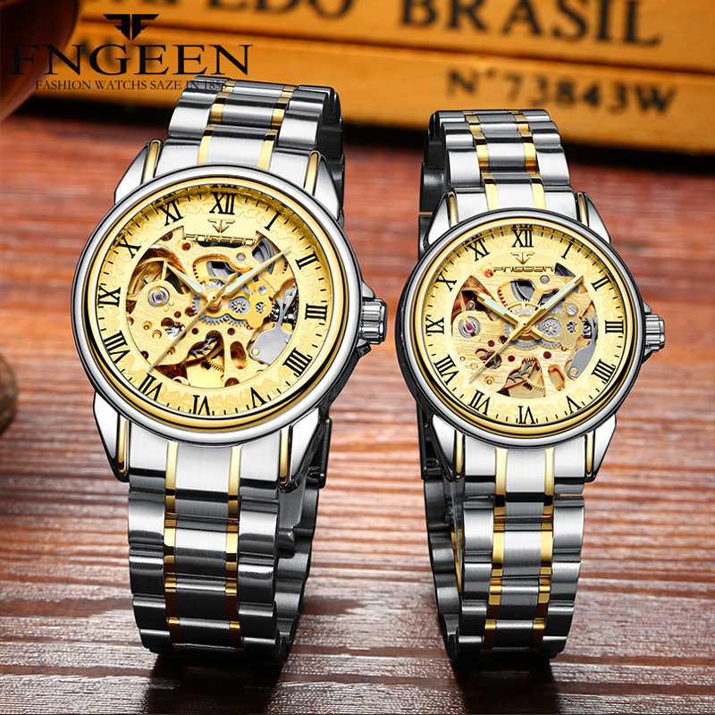 Casal relógios marca superior de aço relógio de pulso mecânico para homens e mulheres orologio uomo tourbillon esqueleto relogio feminino saats