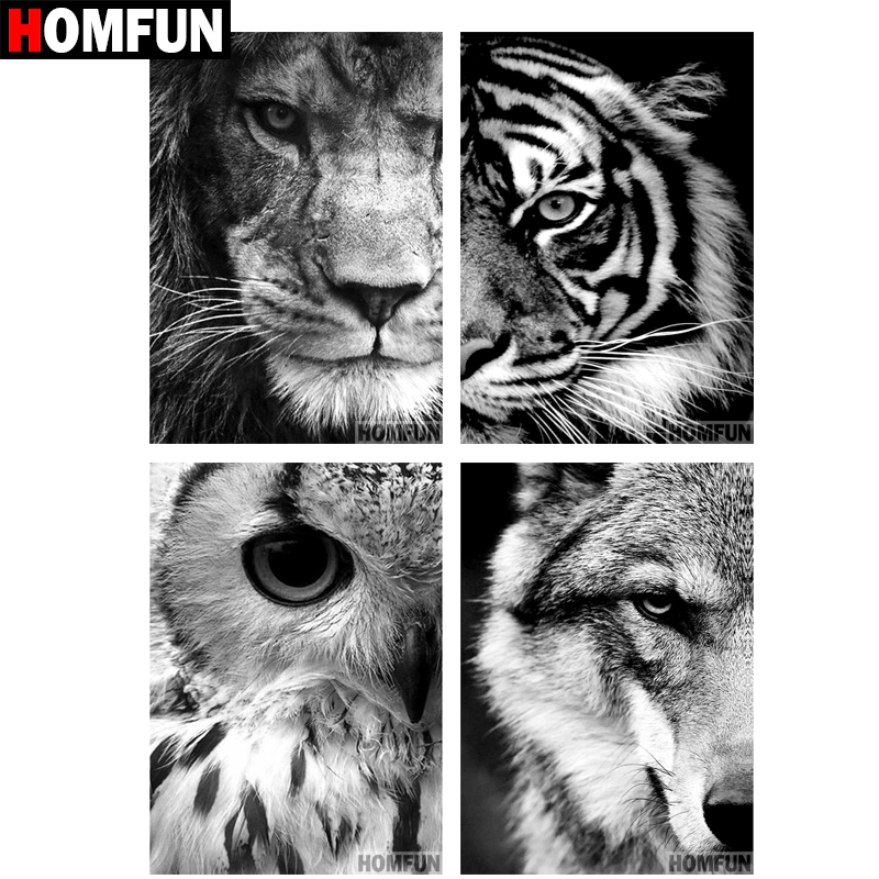 HOMFUN-pintura de diamante redondo/cuadrado completa, cuadro artesanal 5D, "Tigre, León, lobo, Búho", bordado 3D, punto de cruz, decoración del hogar, regalo BK01