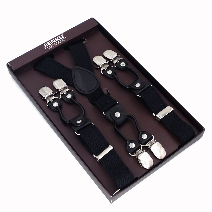 Novos suspensórios de couro preto 6 clipes cintas masculino vintage adulto suspensorio calças cinta pai/marido presente 2.5*120cm