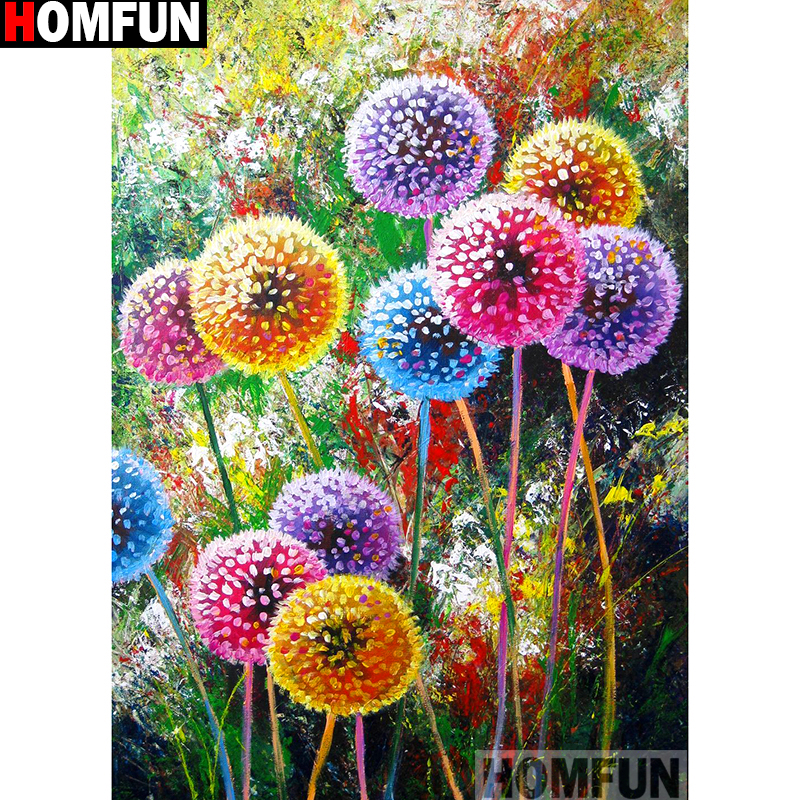 HOMFUN – peinture diamant thème "pissenlit coloré", broderie complète 5D, perles rondes ou carrées, points de croix, à faire soi-même, décoration d'intérieur, cadeau, A13999