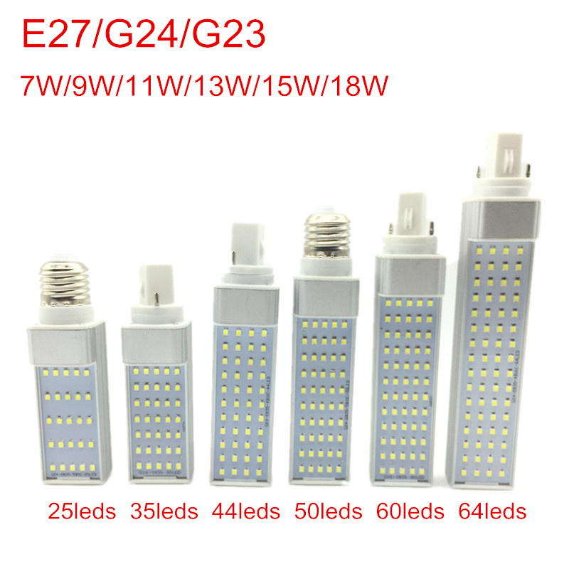 G24 Bóng Đèn LED 7W 9W 11W 13W 15W 18W E27 LED Ngô Bóng Đèn đèn SMD 2835 Đèn 180 Độ AC85-265V Ngang Cắm Đèn