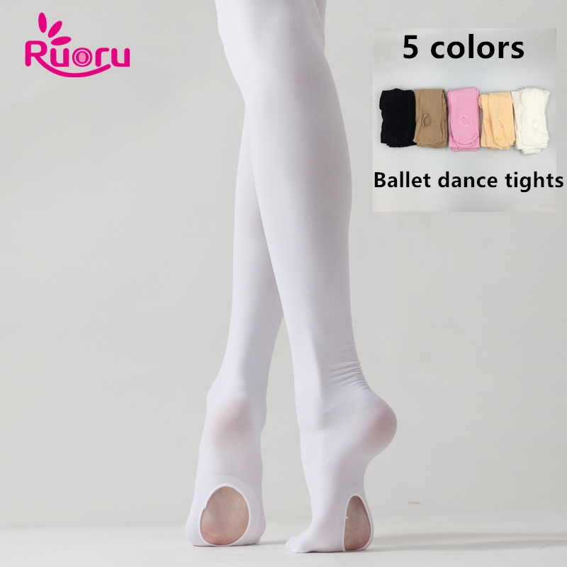 Ruoru Professionale Capretti Dei Bambini Delle Ragazze Danza Classica Per Adulti Calzamaglie Bianco Balletto di Danza Leggings Collant con Foro Nudo Nero Calza