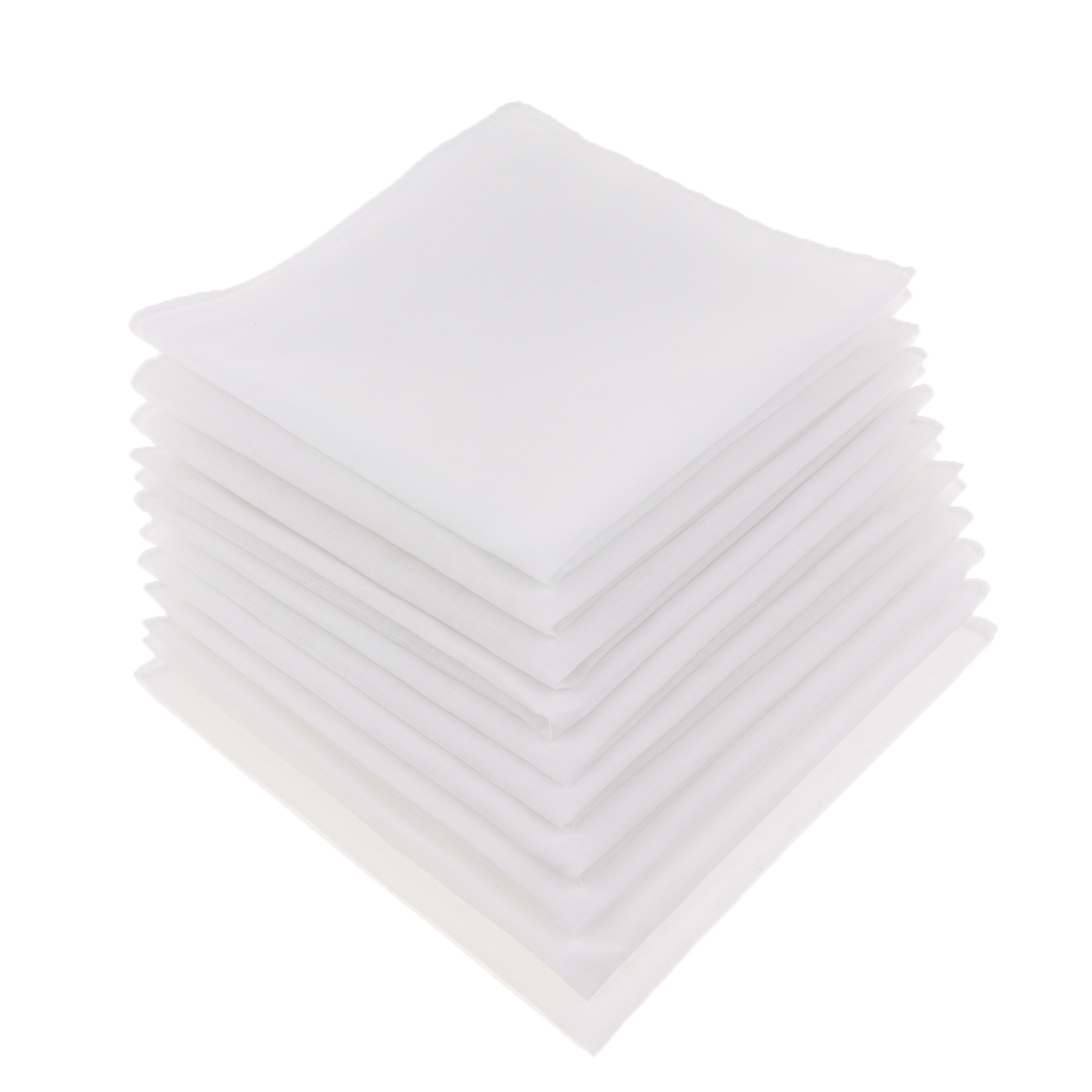 Pañuelos cuadrados de algodón para hombre, accesorios de bricolaje, supersuaves y lavables, color blanco sólido puro, 10 unidades