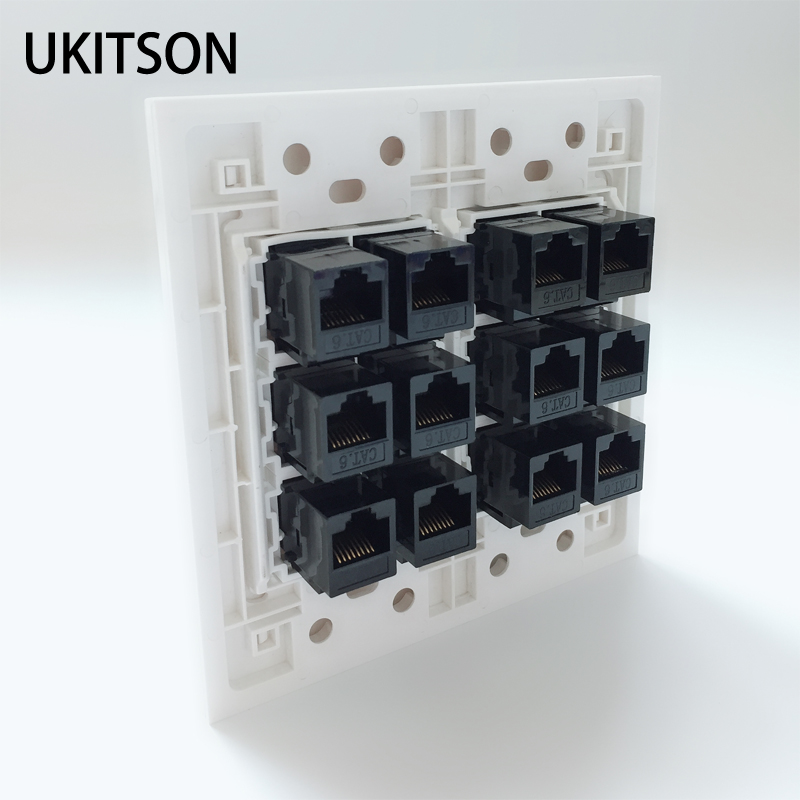 แผ่นพาเนลติดผนังพร้อมช่องเสียบสายหลัก12ช่องสำหรับเชื่อมต่อ CAT6 CAT5E RJ45ตัวเมียสำหรับช่องเสียบสายแลนอินเทอร์เน็ต