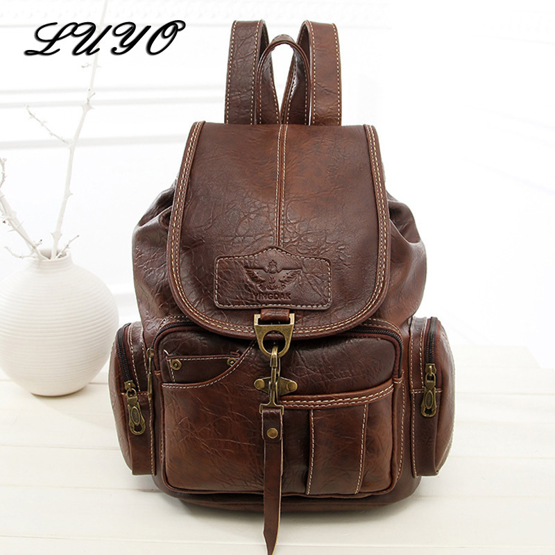 2020 Chất Lượng Cao Ba Lô Nữ Vintage Lưng Cho Bé Gái Thời Trang Trường Học Lớn Túi Da PU Đen Mochila Feminina