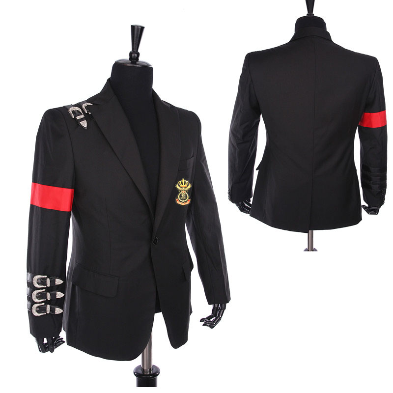 Zeldzame klassieke Michael Jackson BAD jas informele gesp badge pak zwarte punk casual blazer