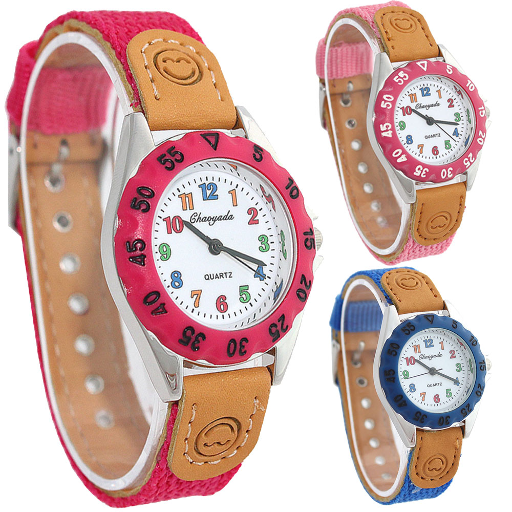 Correa de tela negra para niños, reloj de pulsera de cuarzo, U32H, regalo para niños, niño, niña, estudiante, tiempo de aprendizaje, guardián