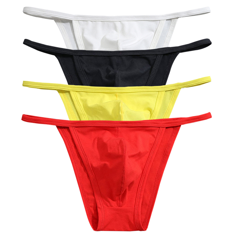 Calzoncillos de Bikini de tiro bajo para hombre, ropa interior translúcida con bolsa para pene, ropa de dormir Gay, calzoncillos pequeños, Contton, diseño Sexy