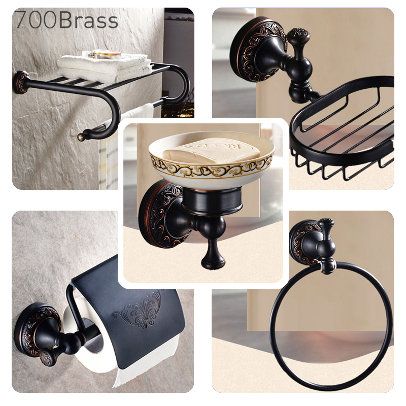 Moderna Nero Fissato Al Muro Bagno Ferramenteria e attrezzi Set di Lusso Vestiti In Ottone Ganci Porta Carta Igienica Barre porta asciugamano Accessori Per il Bagno Set