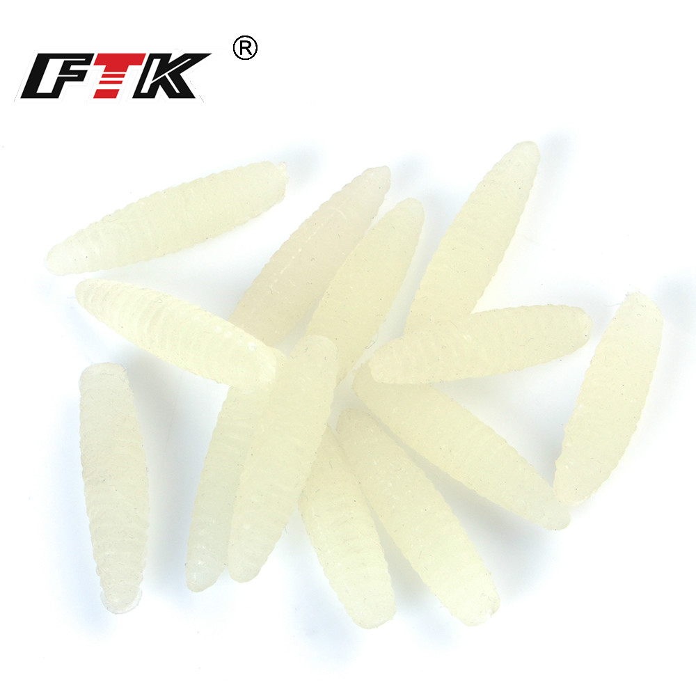 FTK 100PCS 2.5cm Luminous Grub Maggot Soft Lure Worms Glow Shrimps Fishing Lures Baits Clip Jig Lure