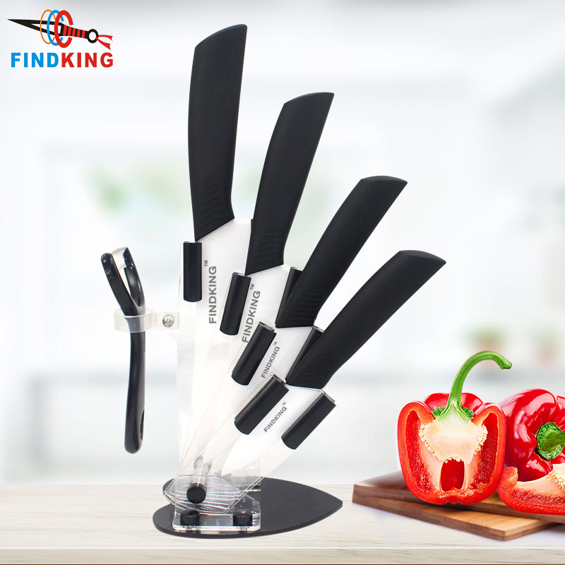 Juego de Cuchillos de Cocina de Cerámica FINDKING de Alta Calidad, Cuchillo Pelador de 3', 4', 5' y 6 Pulgadas con Soporte Acrílico, Cuchillos con Hoja Negra, Utensilios de Cocina