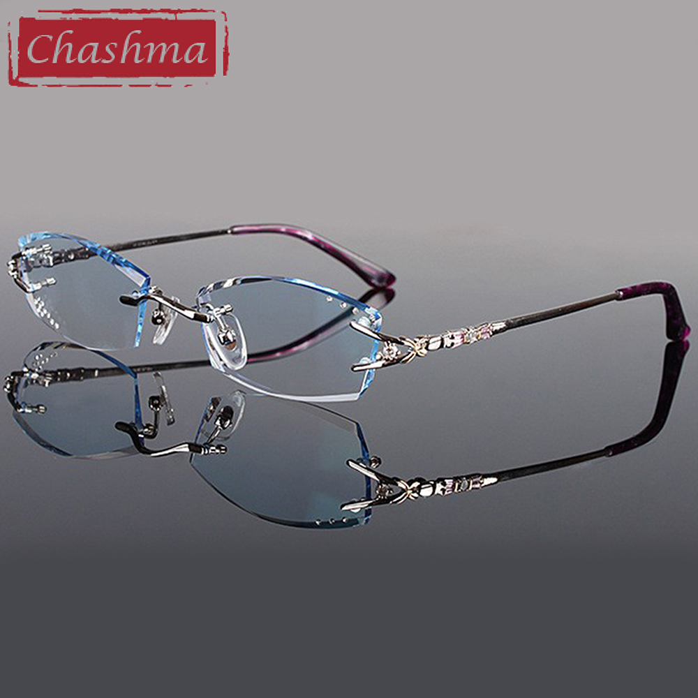 Chashma Occhiali di Marca Diamante Tagliato Occhiali Senza Montatura In Titanio Alla Moda Della Signora di Occhiali Da Vista Montature per occhiali Delle Donne