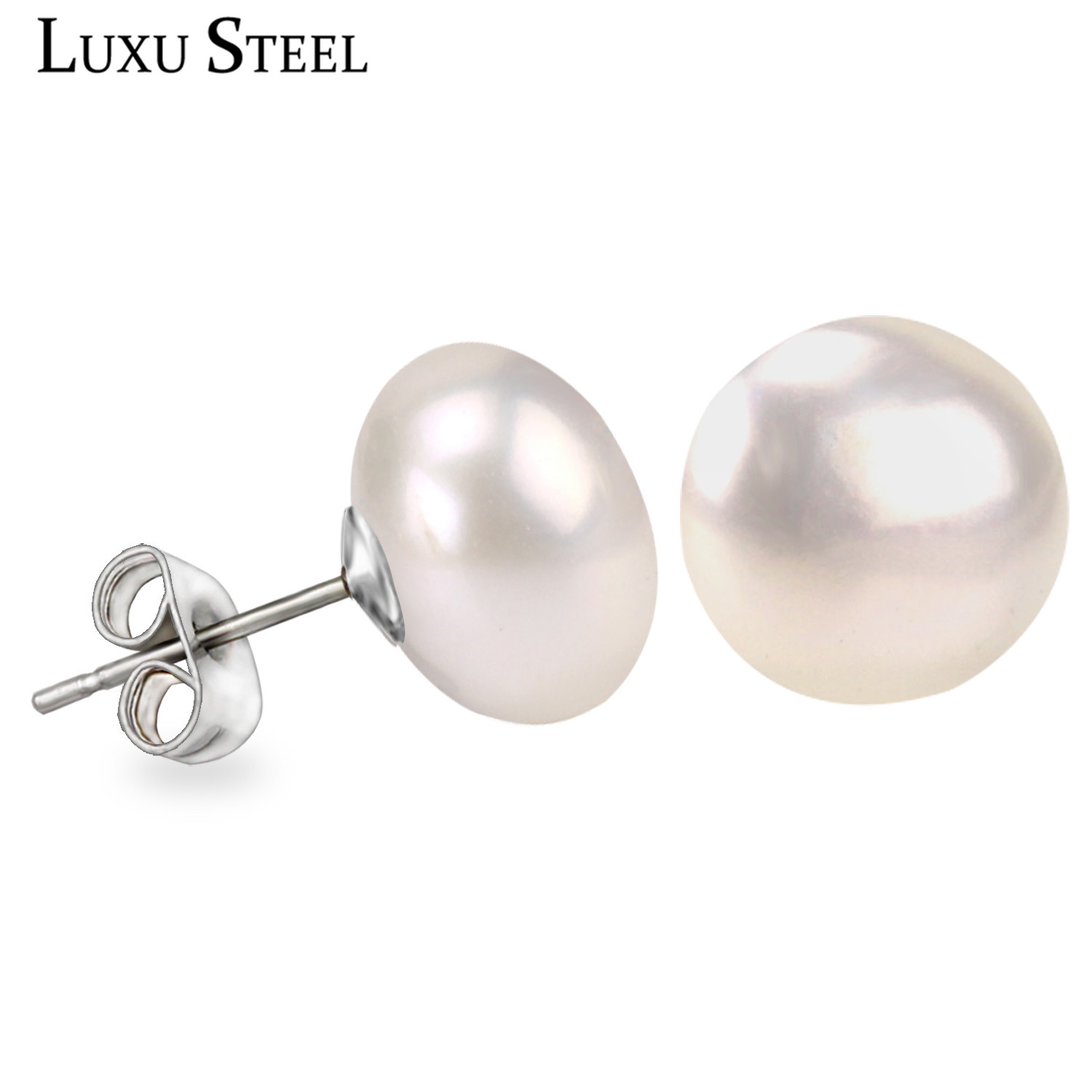 Kolczyki sztyfty LUXUSTEEL 6MM Biżuteria Pałacowa Moda Perła Hodowlana Słodkowodna Guzik Kula Kolczyki ze Stali Nierdzewnej