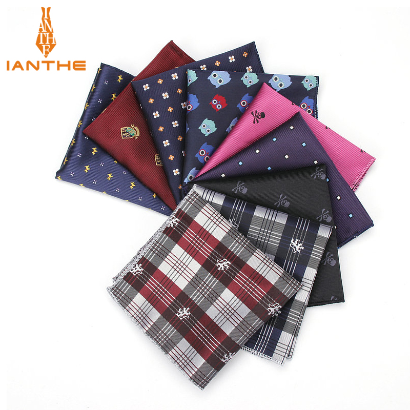 Luxury Men's Handkerchief Skull Plaid Wowen Jacquard Hankies Polyester Hanky Business Vintage Pocket Square Chest Towel 23*23CM