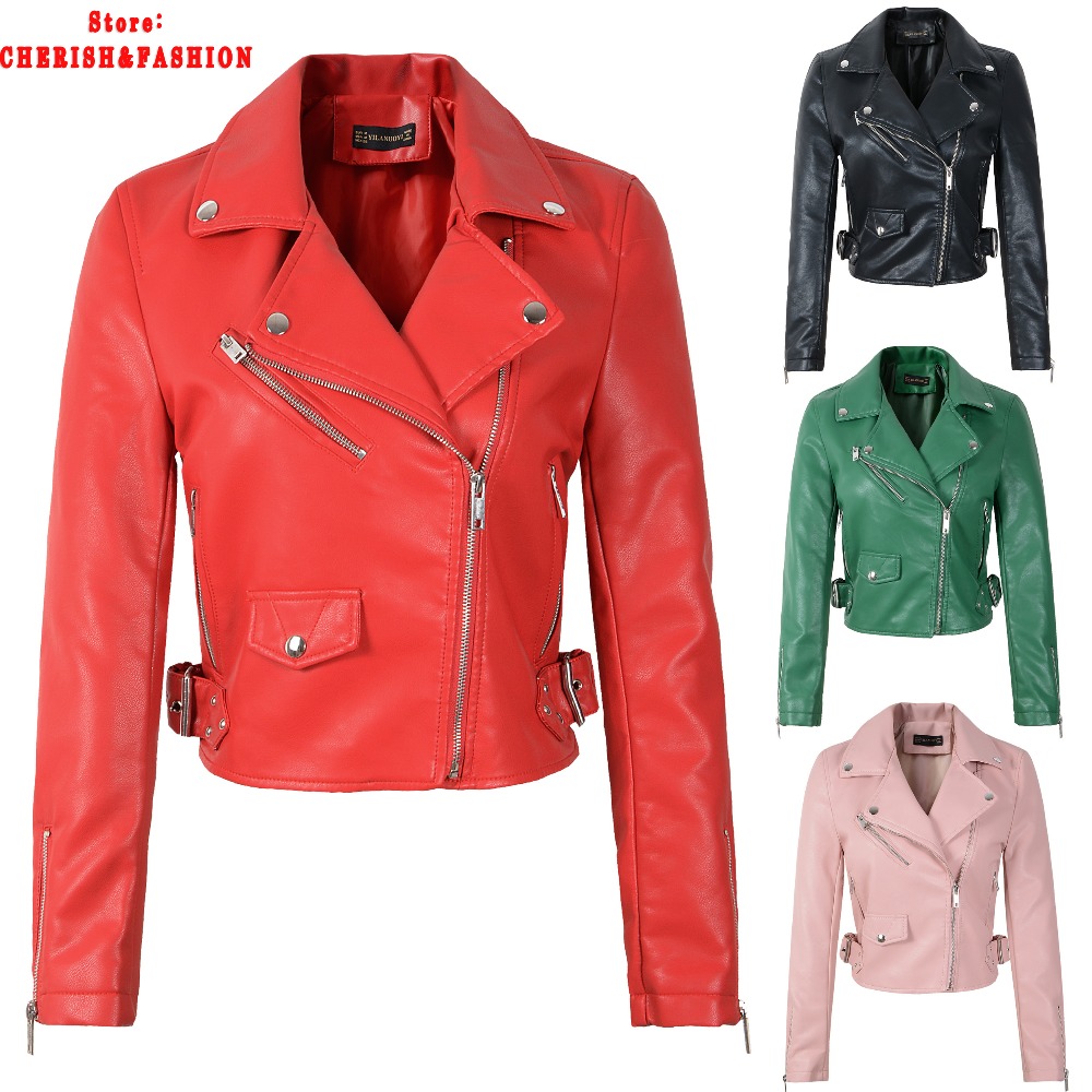 Chaquetas y abrigos de piel sintética para mujer, ropa de calle de PU con cremallera, color rojo, blanco y negro, para otoño e invierno, novedad