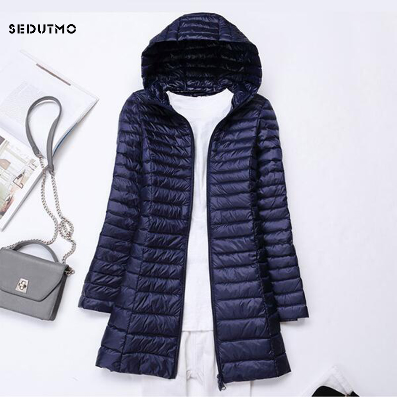 SEDUTMO, chaquetas largas ultraligeras de invierno para mujer, abrigo de plumón, chaqueta acolchada de primavera, Parkas ajustadas con capucha ED230