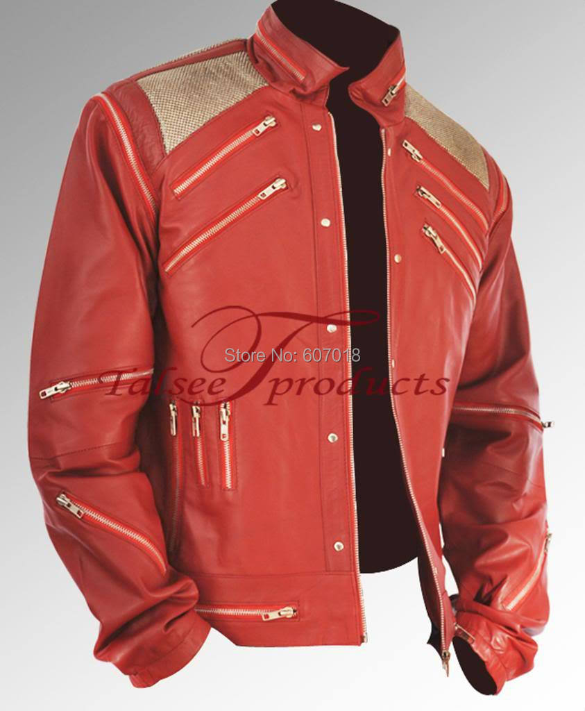 Seltene klassische MJ MICHAEL JACKSON CUSTOM Classic Beat It MV rote Lederjacke mit Reißverschluss