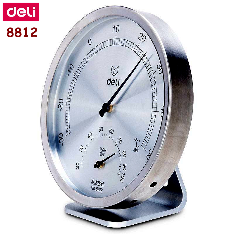 Deli 8812 8847 termohigrómetro mecánico de acero inoxidable elemento de inducción sin necesidad de medidor de temperatura y humedad de la batería