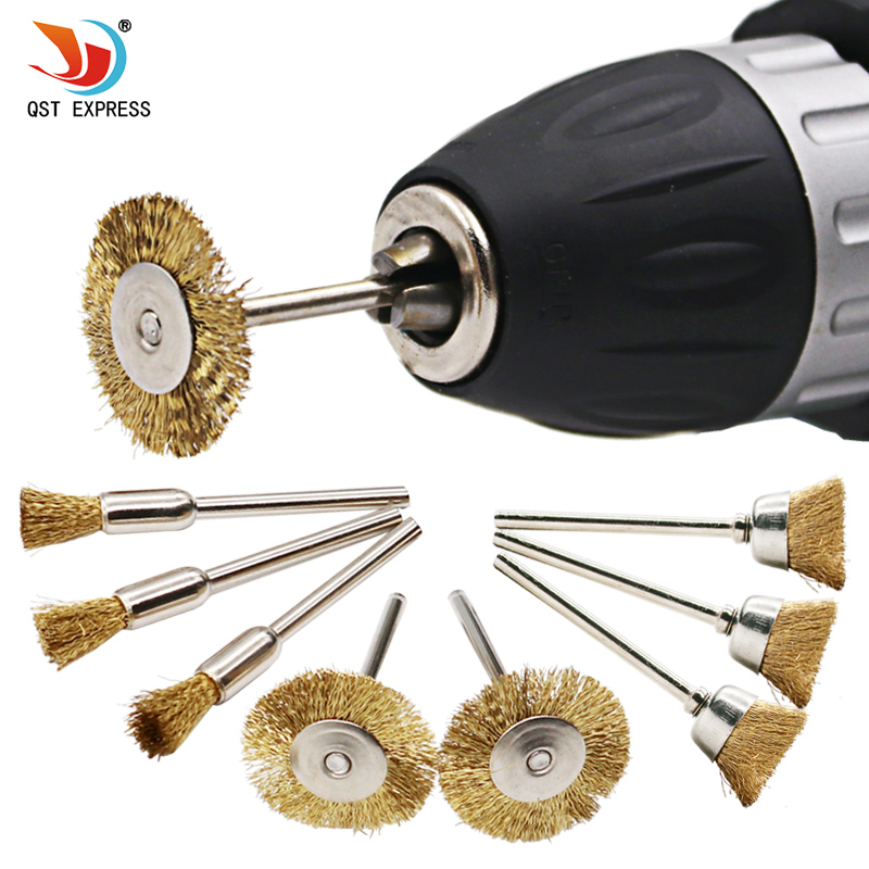 9pcs/set Brass Wire Brush Fits For Dremel Rotary Tool Accessory 1/8" (3mm) Shank
