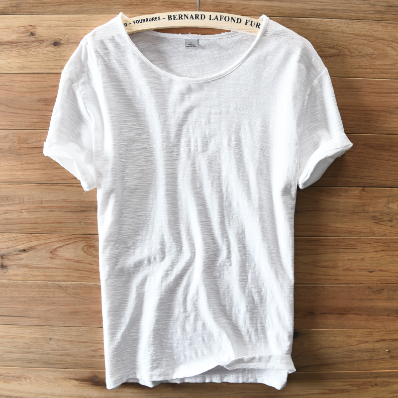 Kaus katun lembut lengan pendek leher O pria, T-shirt merek pakaian kasual bersirkulasi T-shirt gaya Italia musim panas untuk pria