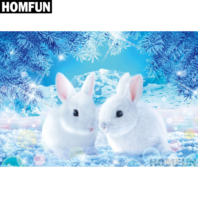 HOMFUN pełna plac/okrągłe wiertło 5D DIY diament malarstwo "śnieg królik" haft Cross Stitch 5D wystrój domu prezent A01225