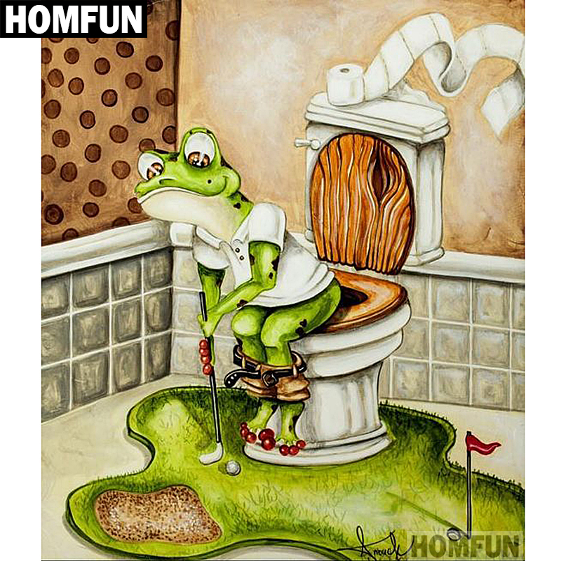 HOMFUN-pintura de diamante redondo/cuadrado completa, cuadro artesanal 5D, "inodoro de rana", bordado 3D, punto de cruz, decoración del hogar, regalo A00622