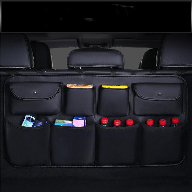Sac de rangement en cuir de haute qualité pour siège arrière de voiture, organisateur de coffre de voiture multi-poches, rangement automatique, accessoires d'intérieur