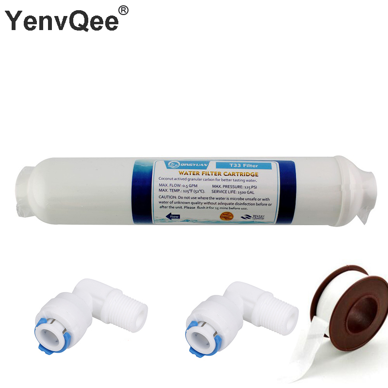 10-дюймовый T33 с фитингами, очиститель воды, INLINE COCONUT, водяной фильтр с углеродным стержнем, 5 метриконов, карбоновый фильтр для обратного ОСМОЗИ