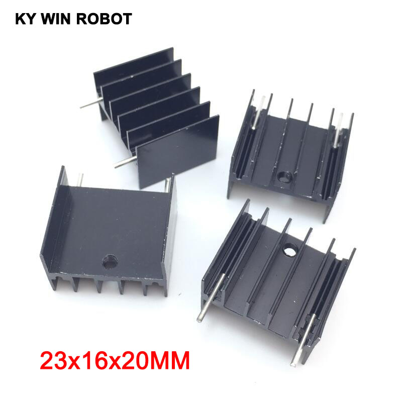 Disipador térmico de aluminio negro TO-220 23x16x20mm, radiador Transistor del disipador de calor 220, enfriador TO220, 23x16x20MM con 2 pines, 5 uds.