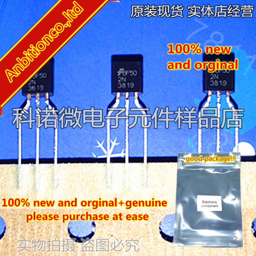 100% de 10 Uds., nuevo y original, 2N3819 TO-92, Canal N, J-FET, disponible