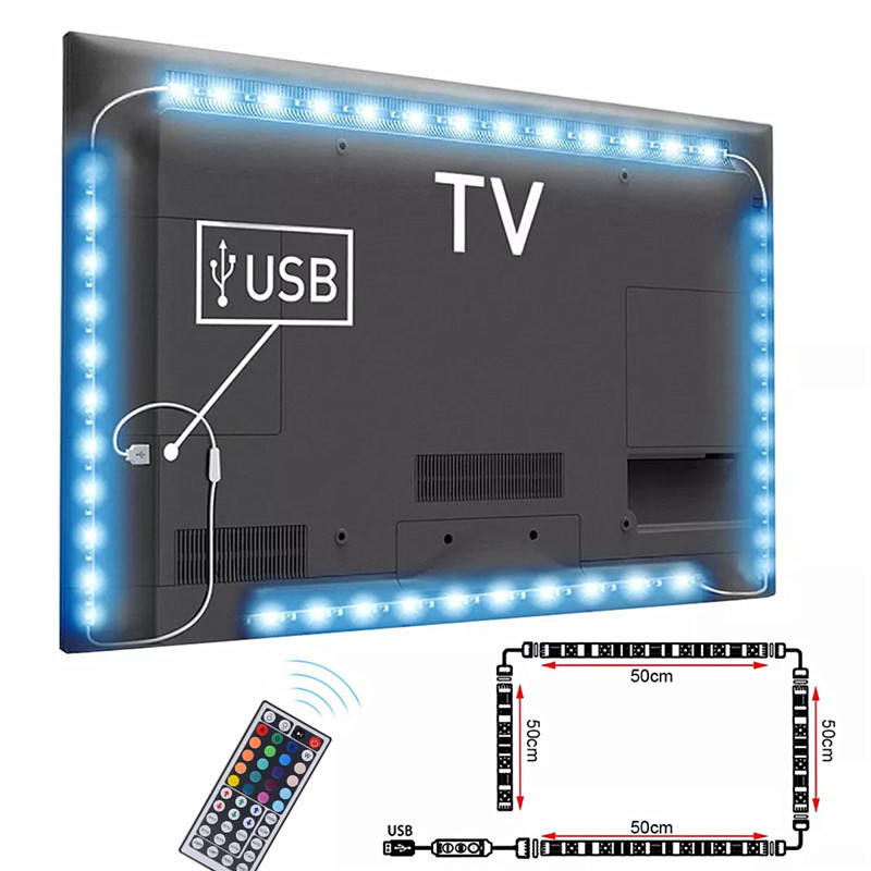 Retroiluminación de TV USB 5V potencia 4x50cm / 2x50cm 2x100cm RGB tira de luz LED Flexible 2m 3m cinta LED de fondo PCB blanca/negra