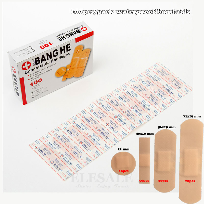 100 unidades/pacote bandagens à prova dwaterproof água primeiros socorros médicos anti-bactérias ferida gesso multi tamanho casa viagem kits de emergência