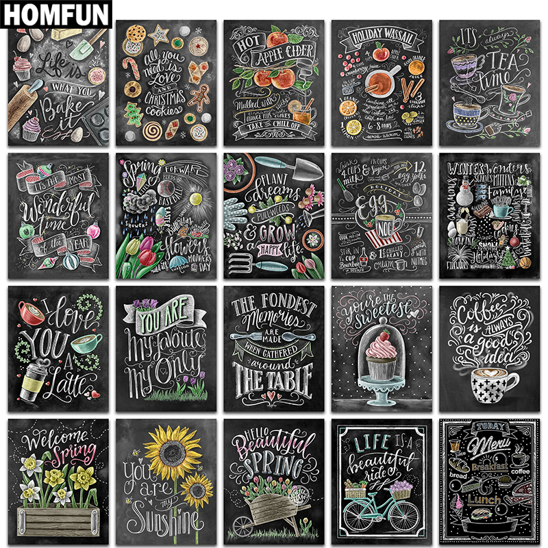 HOMFUN-pintura de diamante redondo/cuadrado completa, cuadro artesanal 5D, "palabra de tablero negro", bordado 3D, punto de cruz, regalo de decoración del hogar 5D