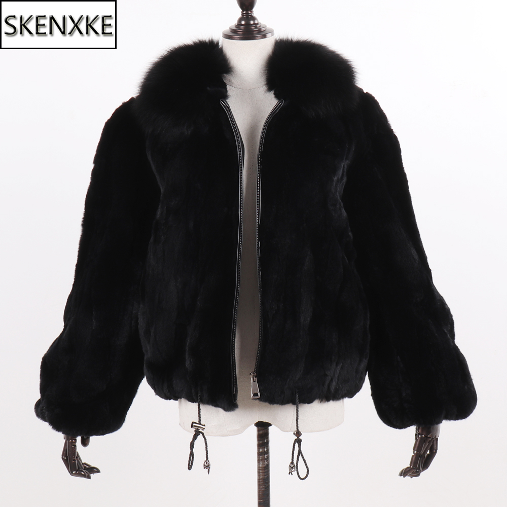 Novas mulheres inverno grosso natural real rex coelho casaco de pele senhora qualidade quente 100% genuíno rex jaqueta de pele de coelho com gola de pele de raposa