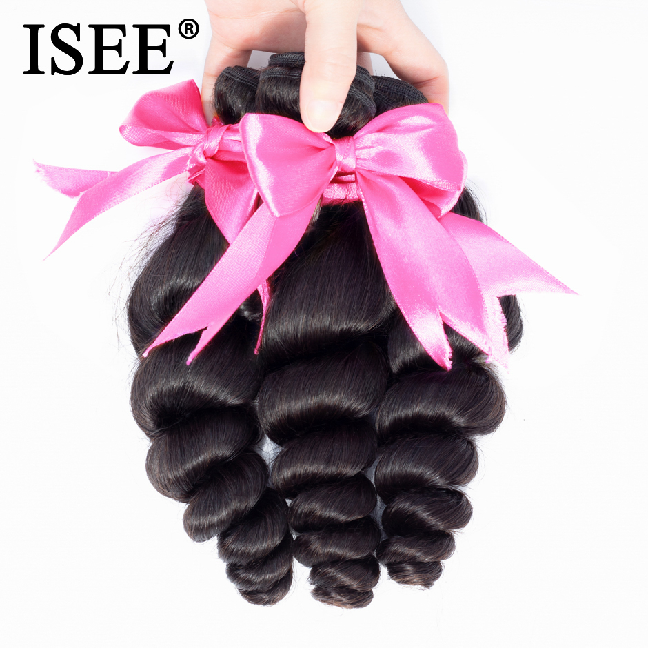 ISEE-extensiones de cabello humano ondulado brasileño, mechones de cabello 100% Remy, Color natural, sin procesar, 3 uds.