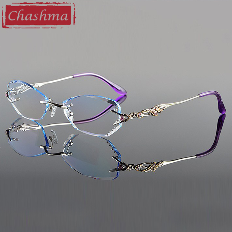 Chashma lentes tintadas de lujo para mujer, gafas de lectura para miopía, corte de diamante, gafas graduadas sin montura
