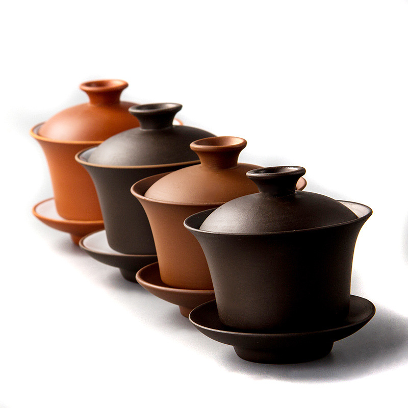 Hohe Qualität Lila Ton Gaiwan Teaset Elegante Gaiwan Chinesische Tee Tasse Teegeschirr terrine deckel schüssel untertasse tee brauen tee tasse