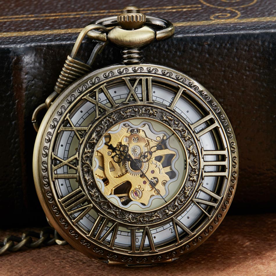 Steampunk Skeleton mechaniczny zegarek kieszonkowy mężczyźni kobiety Antique Luxury Brand naszyjnik kieszonkowy i Fob zegarki łańcuszek zegarek damski i męski