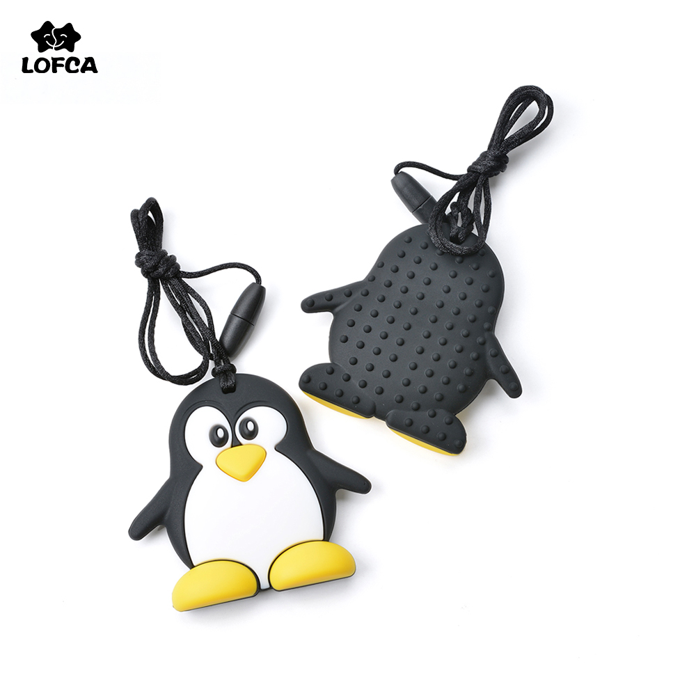 Anneau de dentition pingouin en Silicone, 1 pièce, vente en gros, jouet amusant pour bébé, nouveau collier tendance sûr