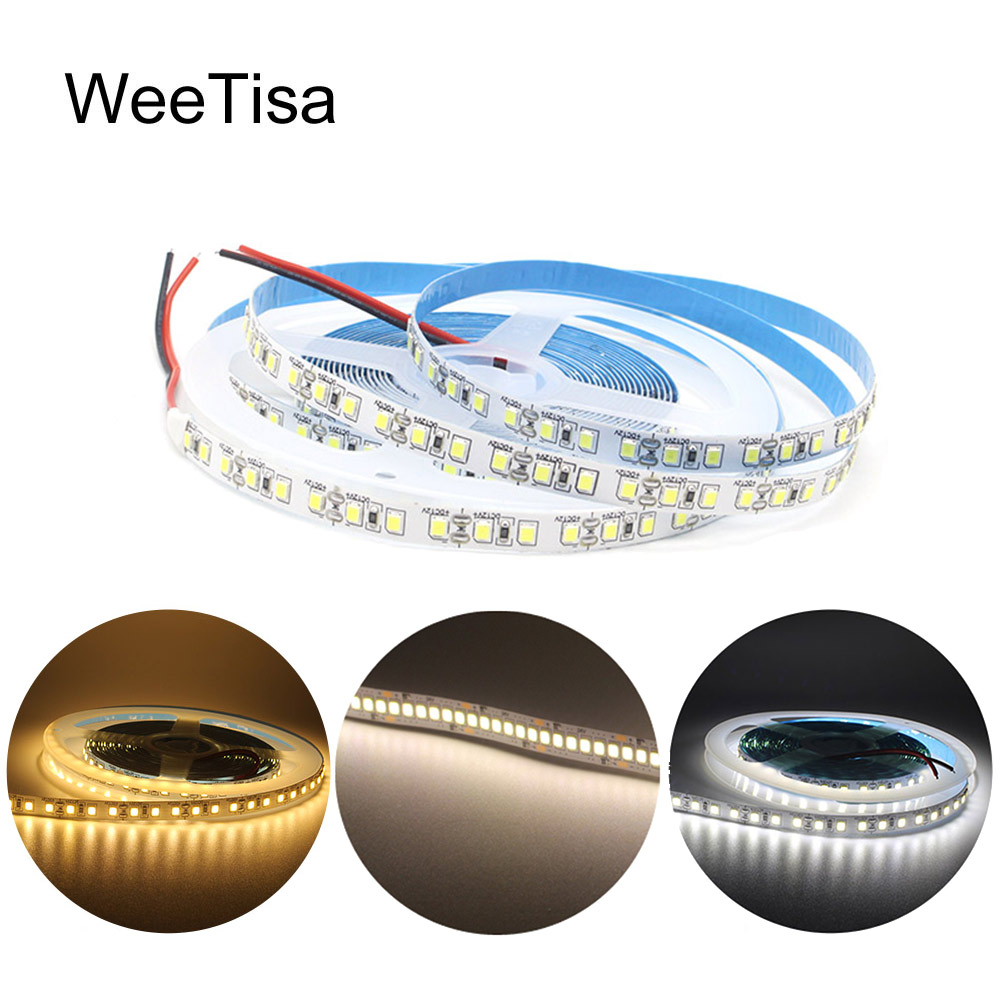 Luz de tira conduzida 12v dc smd 2835 120leds/m 1m 2m 3m 4m 5m tira led listra fita branco quente 240leds/m flexível iluminação interior casa
