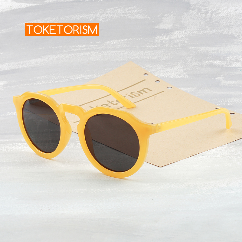Toketorism Modne damskie okulary przeciwsłoneczne Retro Design Wysokiej jakości okrągłe plastikowe żółte okulary przeciwsłoneczne