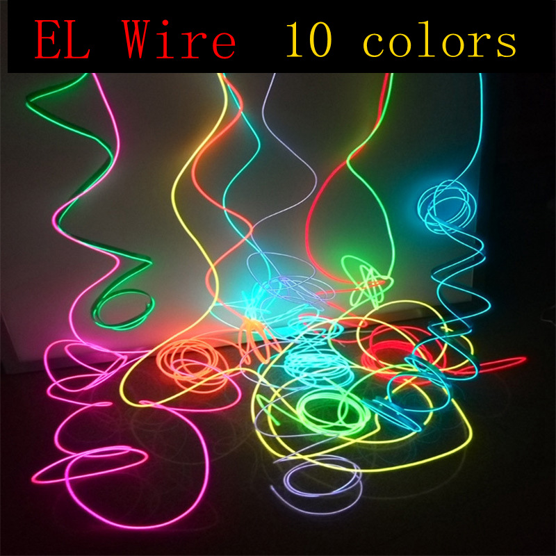 EL Wire 1, 2, 3, 5 y 10M, tira de luces Led de neón Flexible, pieza de alambre electroluminiscente suave, decoración de ropa de bicicleta de Navidad y Halloween