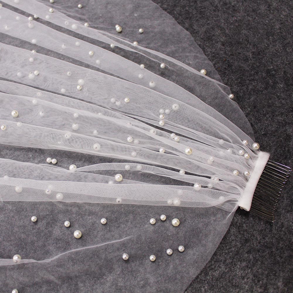 Customized Beautiful Long Pearl Veil One Layer 3M Bridal Veil Cathedral White/Ivory Wedding Veil with Pearls Bride Accessories