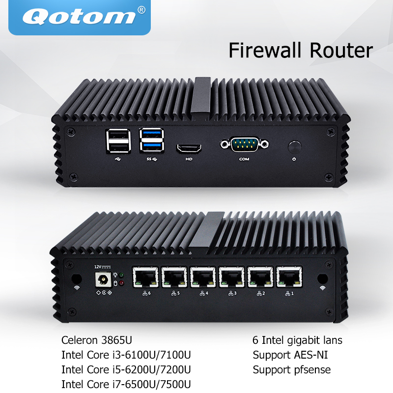QOTOM Mini PC Core i3 i5 i7 Fanless Computer 6 Gigabit Ethernet AES-NI OPNsense Firewall Ubuntu Sophos Q555G6 Q575G6