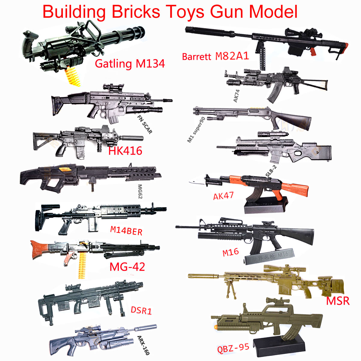 Mini pistola de juguete a escala 1:6, modelo M134 MG42 AK47 98K, rompecabezas de Rifle, montaje de ladrillos de construcción, escena de arma, juego de arena