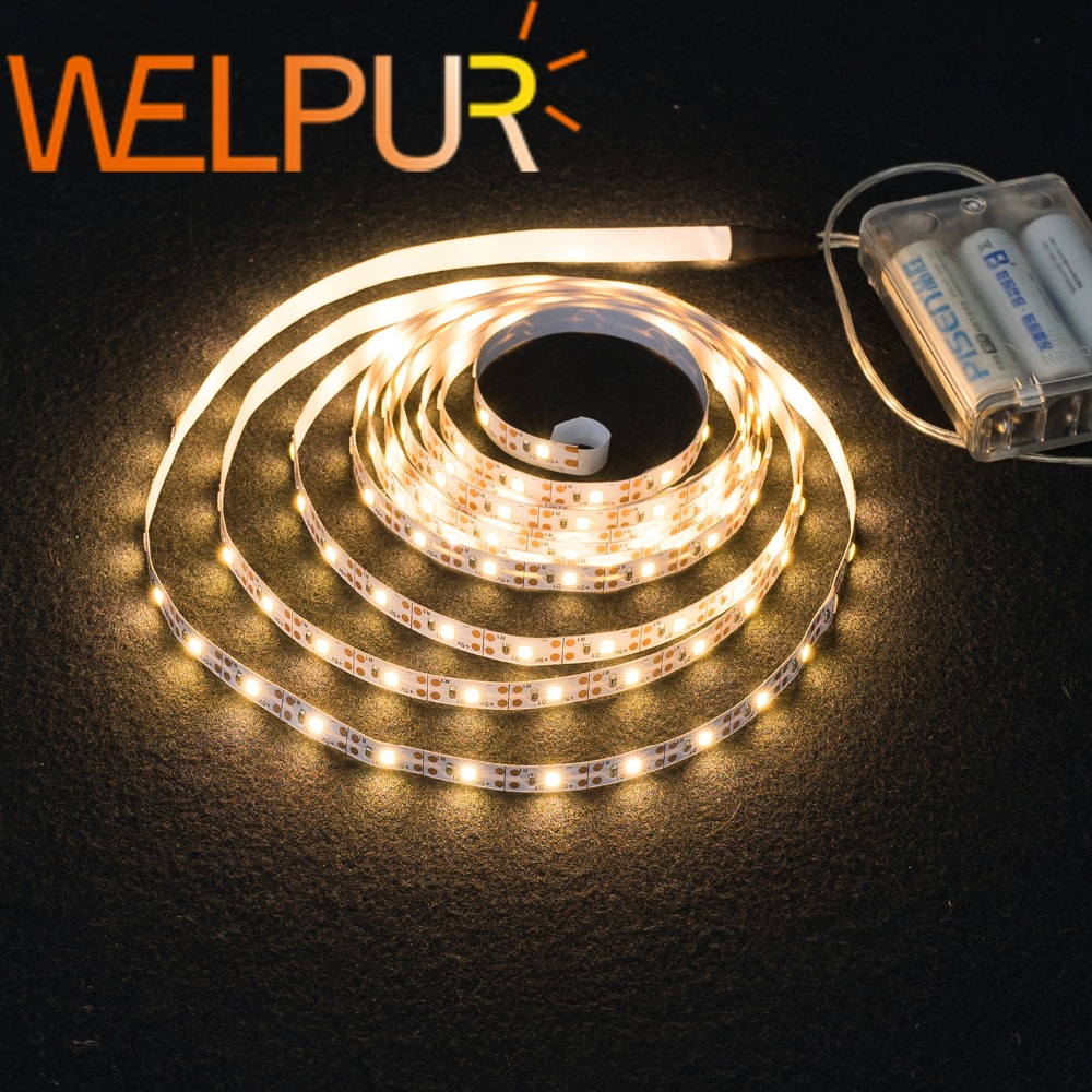 Tira de luces Led con batería 3AA SMD2835 50cm 1M 2M 3M 4M 5M cinta de iluminación Flexible cinta blanca/banda blanca cálida retroiluminación