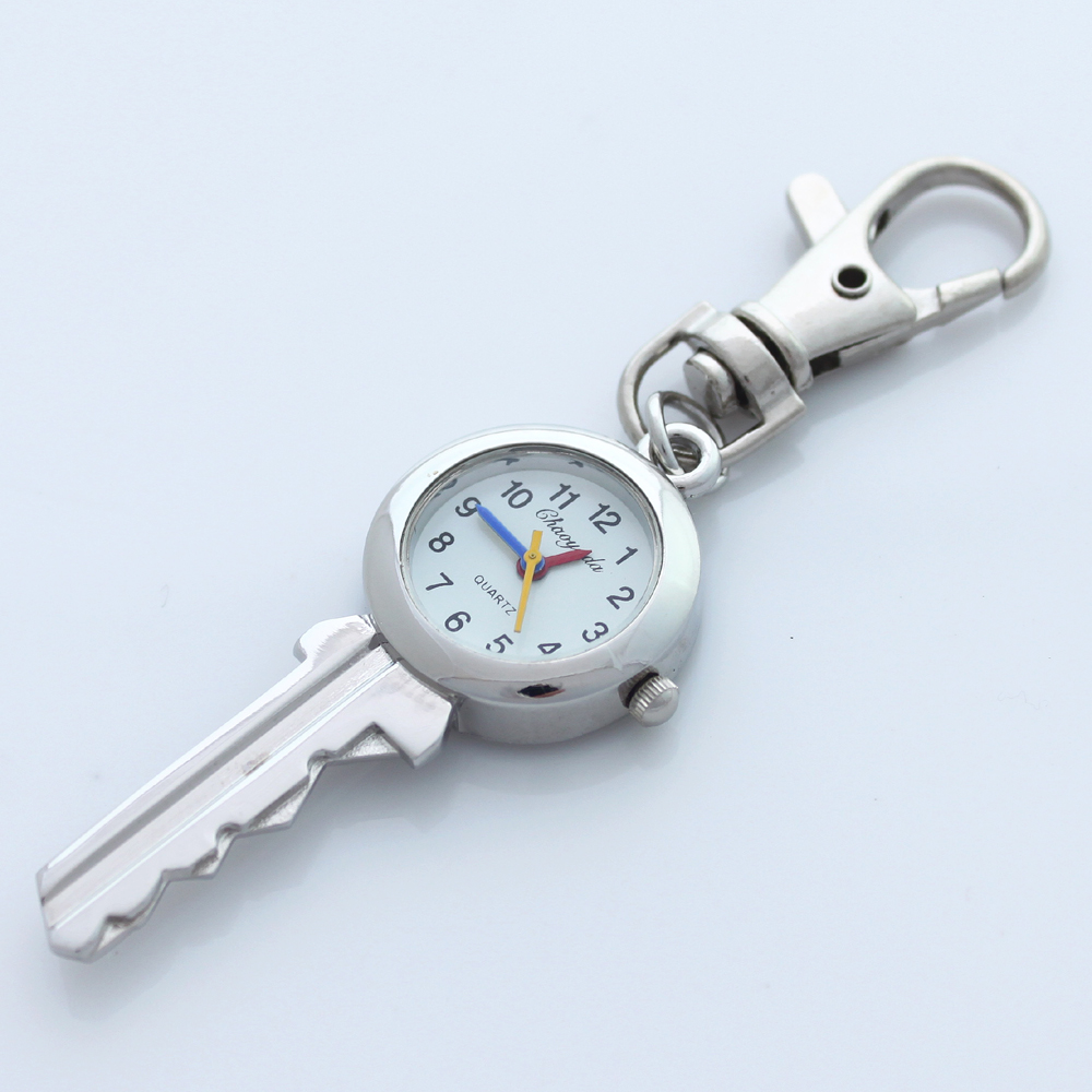 Cute Lovely Fashion Brand New Fashion Crystal KEY Style Pocket Pendant Key Ring Chain Quartz Dress Watch with Gift Bag GL59K