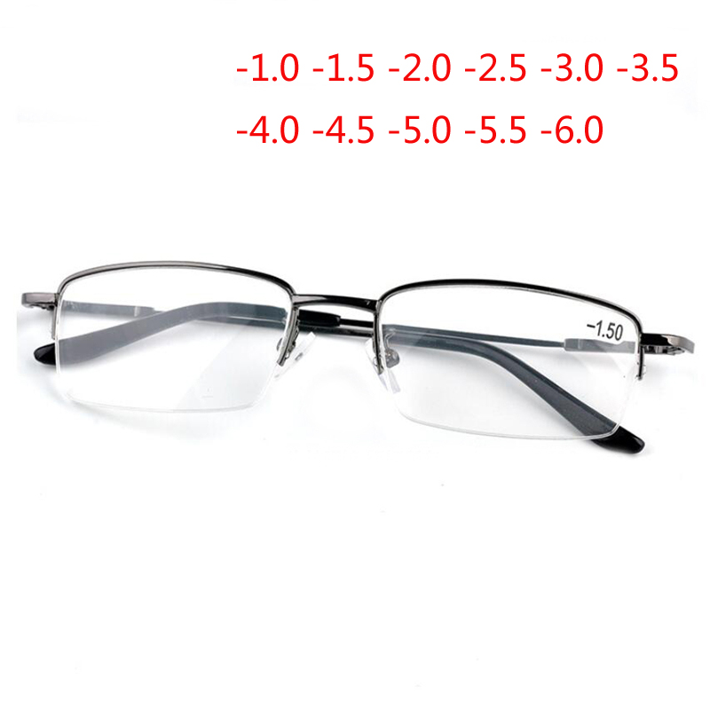 -1.0 -1.5 -2.0-6 ultralight meia moldura quadrada miopia óculos terminados homens moda metal semi-sem aro óculos míopes