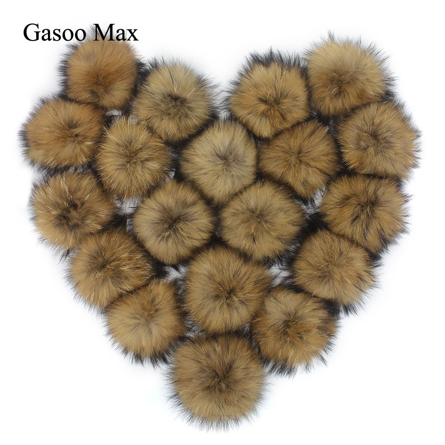 20 unids/lote DIY 15cm pompones de piel de mapache Real bolas de piel para gorros tejidos llavero bufandas zapatos Piel Real Pom al por mayor