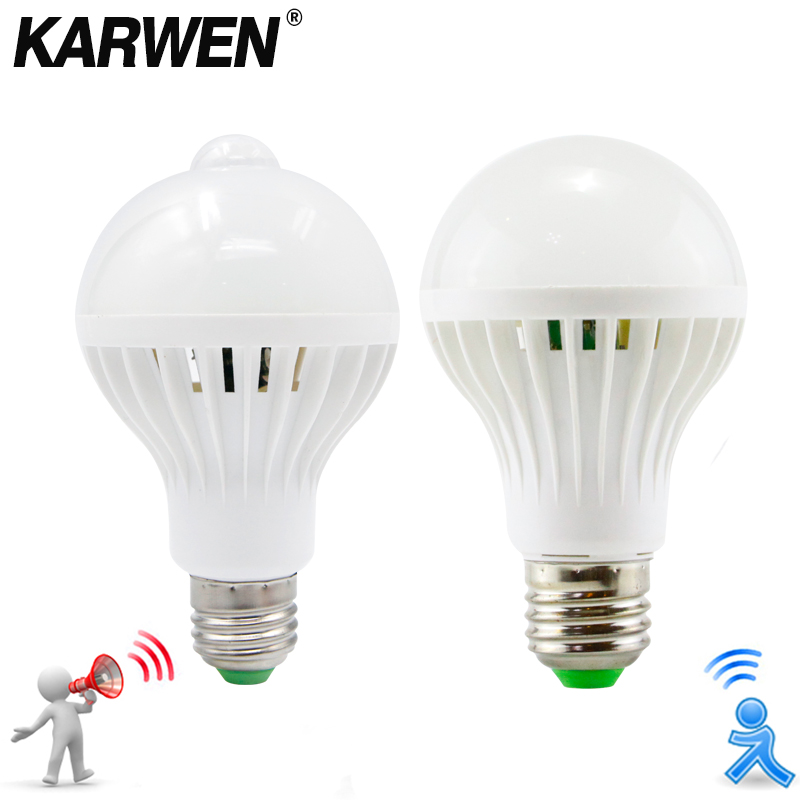 KARWEN スマートサウンド/PIR モーションセンサー Bombillas LED 電球 E27 3 ワット 5 ワット 7 ワット 9 ワット 12 ワット誘導ランプ AC 220 V 階段廊下ライト